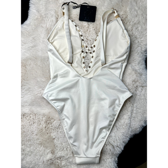 Honey Birdette EIVISSA🤍 White & Gold Studded One Piece Swim Medium - Picture 3 of 3